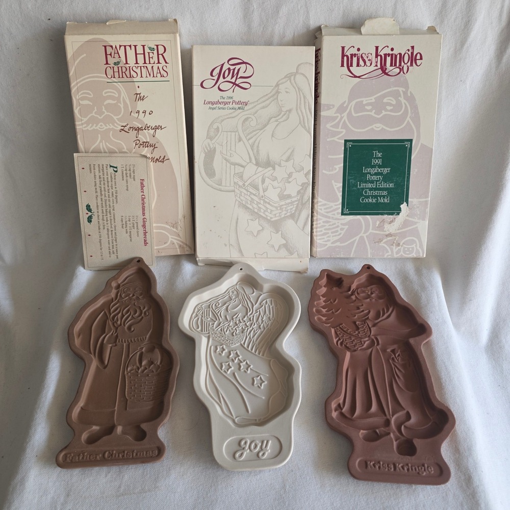 Longaberger Pottery Christmas Cookie Mold Lot of 3 1990 1991 1996 Santas & Angel